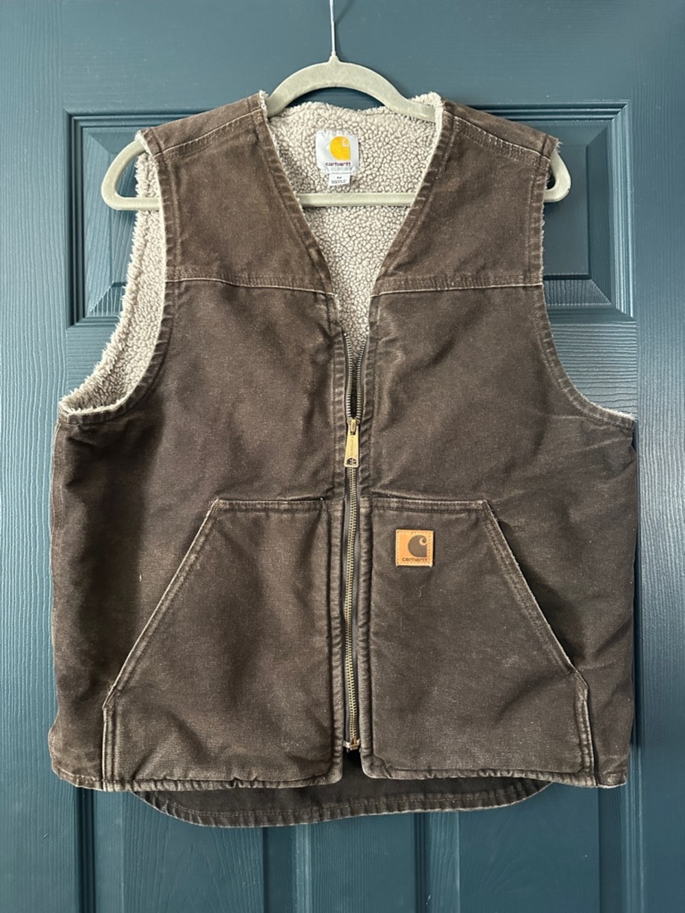 Carhartt Brown Canvas Sherpa-Lined Vest